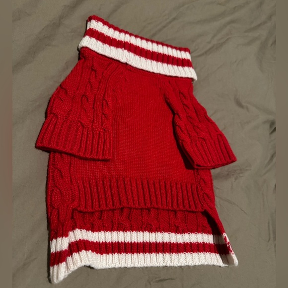 Red and white dog sweater. Customized name “Tanner” - Picture 2 of 3